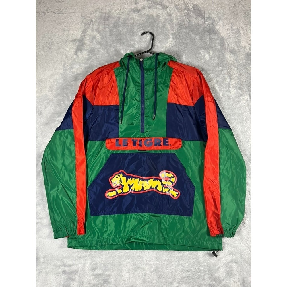 VTG Le Tigre Windbreaker Colorblock Hood Jacket Men's Size Medium 90s Tiger NWT